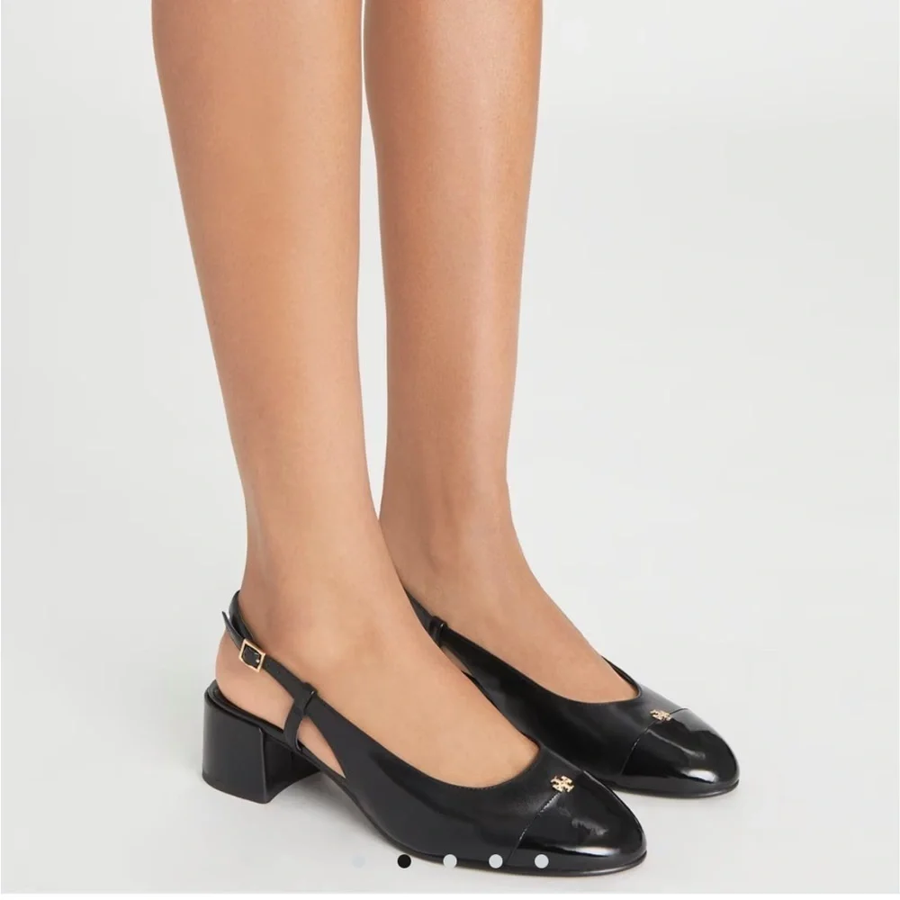 Tory Burch Black 45MM Logo-Detailed leather Cap-Toe Pumps